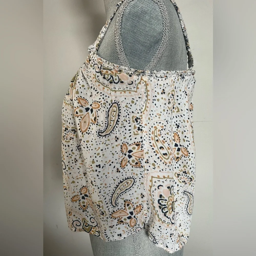 Patrons of Peace cream paisley bohemian cropped flowy tank top rayon - Picture 2 of 11